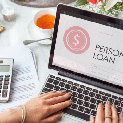 Laptop screen showing the words "Personal Loan"