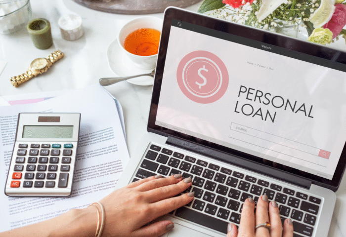 Laptop screen showing the words "Personal Loan"
